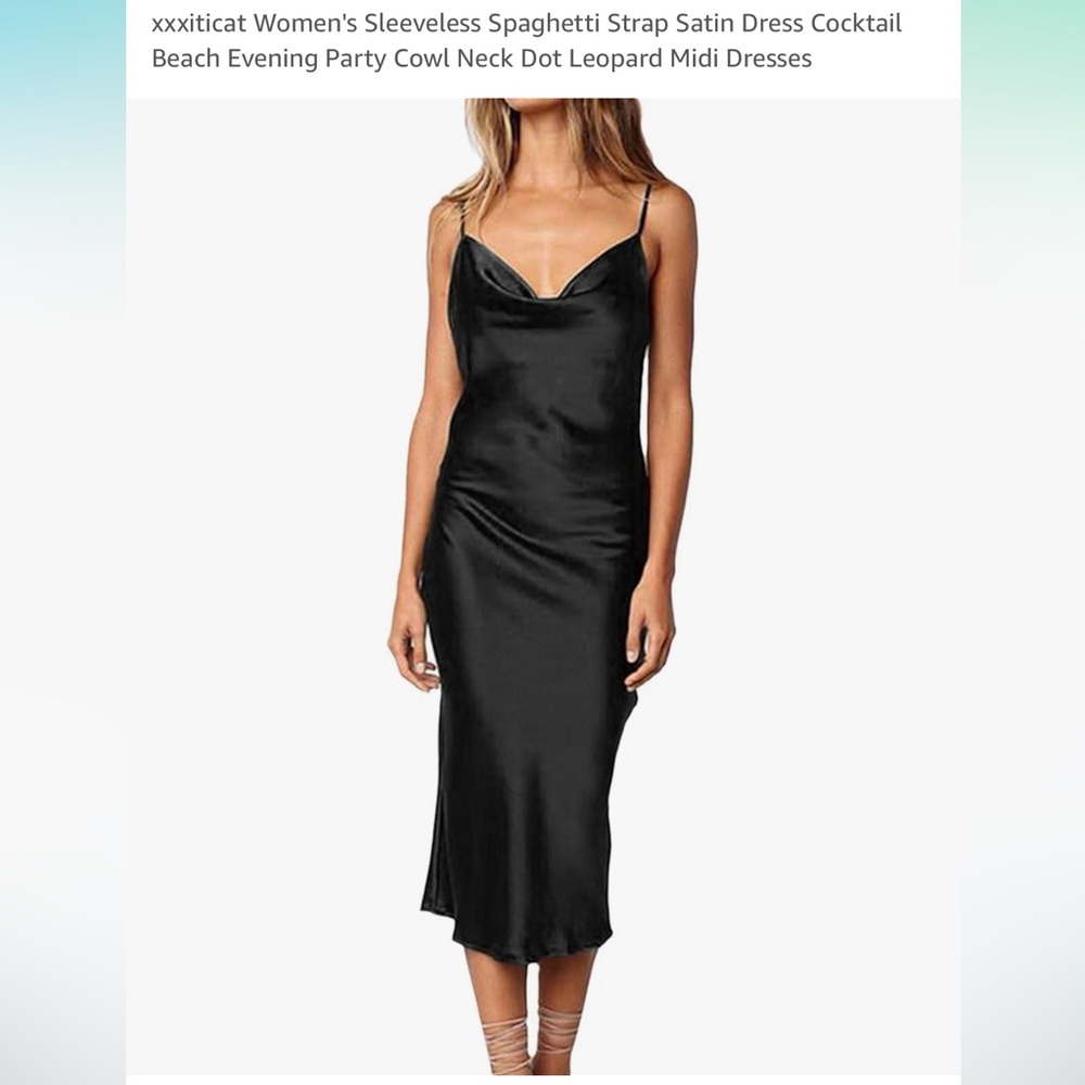 xxxiticat Women's Sleeveless Spaghetti Strap Satin Dress Cocktail Midi Dresses